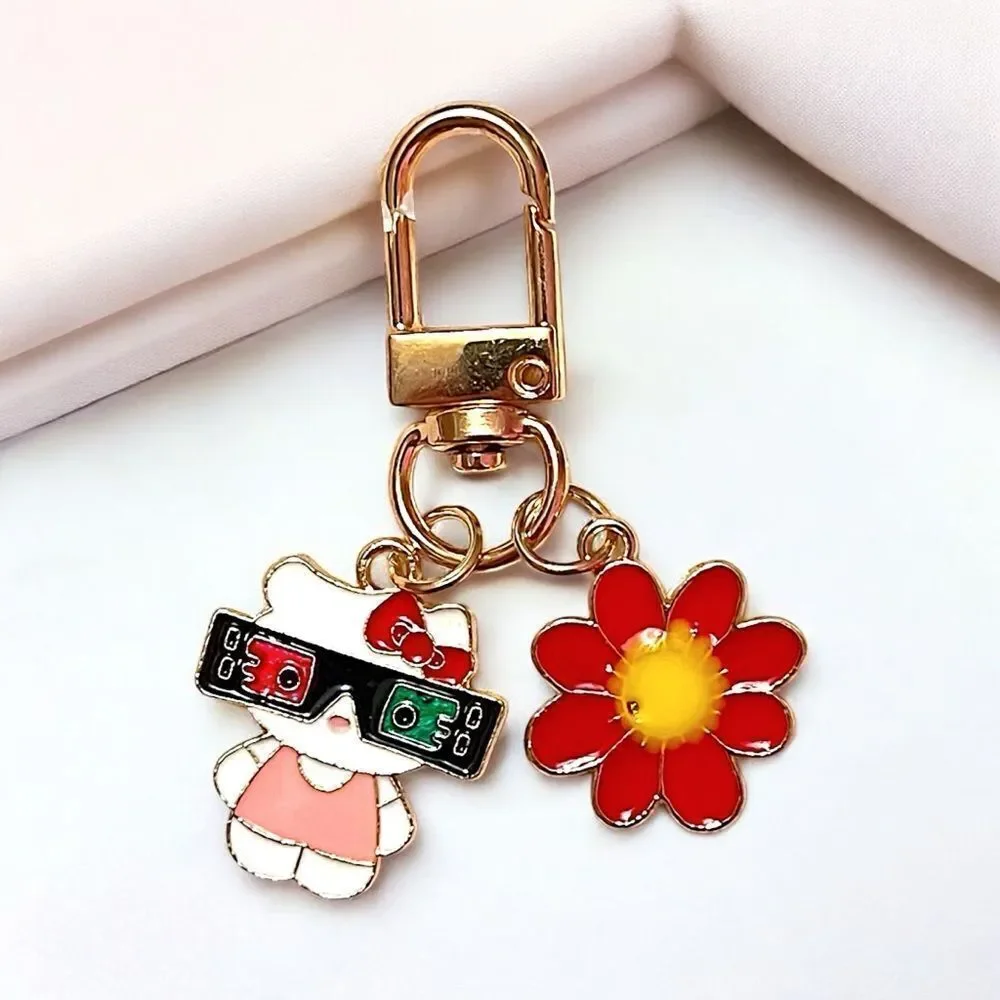 Hello Kitty Red Flower Bag Charm Keychain Zipper Pull